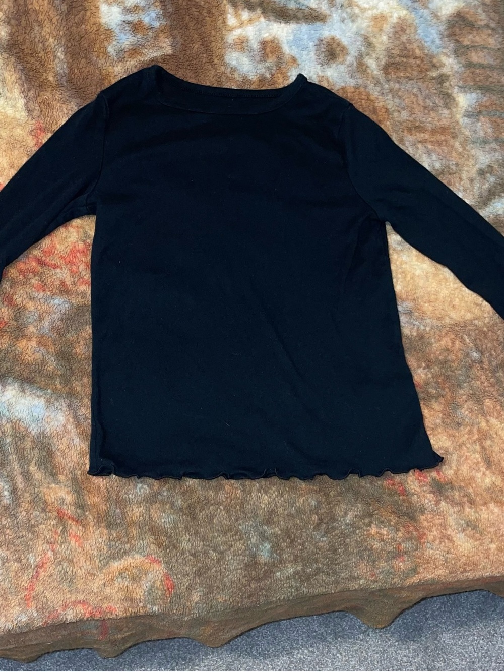 art class Black Long-Sleeve Ribbed Top with Lettuce Hem Size M (6/7)